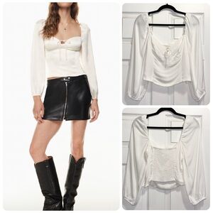 Aritzia Wilfred Novella Long Sleeve Puff shoulder Blouse Light Birch Size Medium